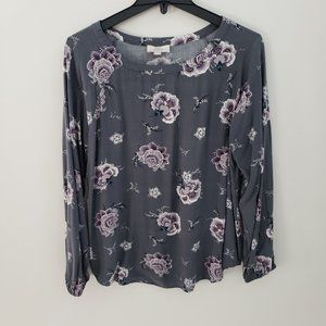 LOFT Floral Print Blouse Gray Medium